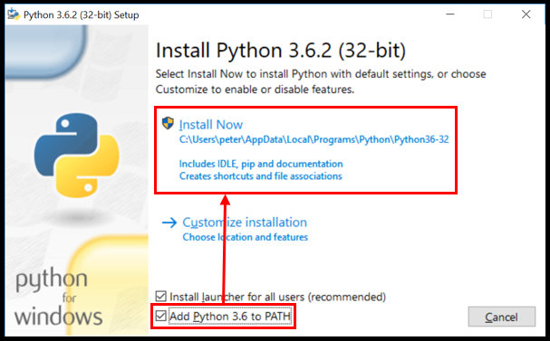 Running the Python installation program.