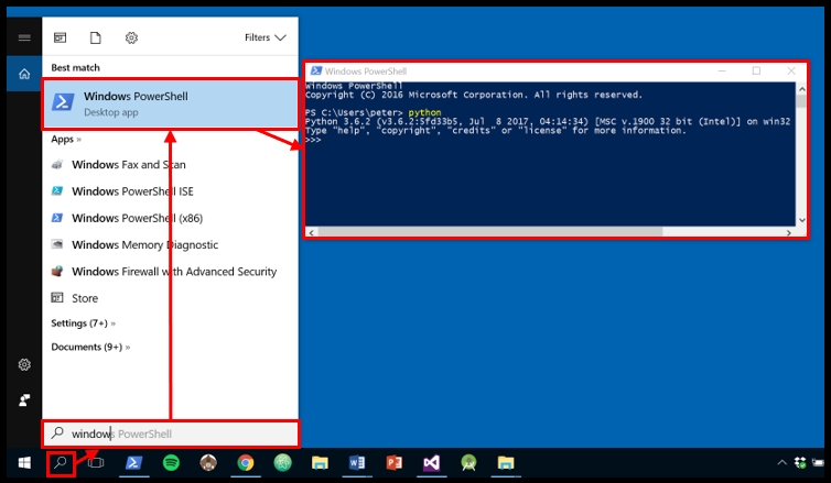 Running the Python program using Windows PowerShell.